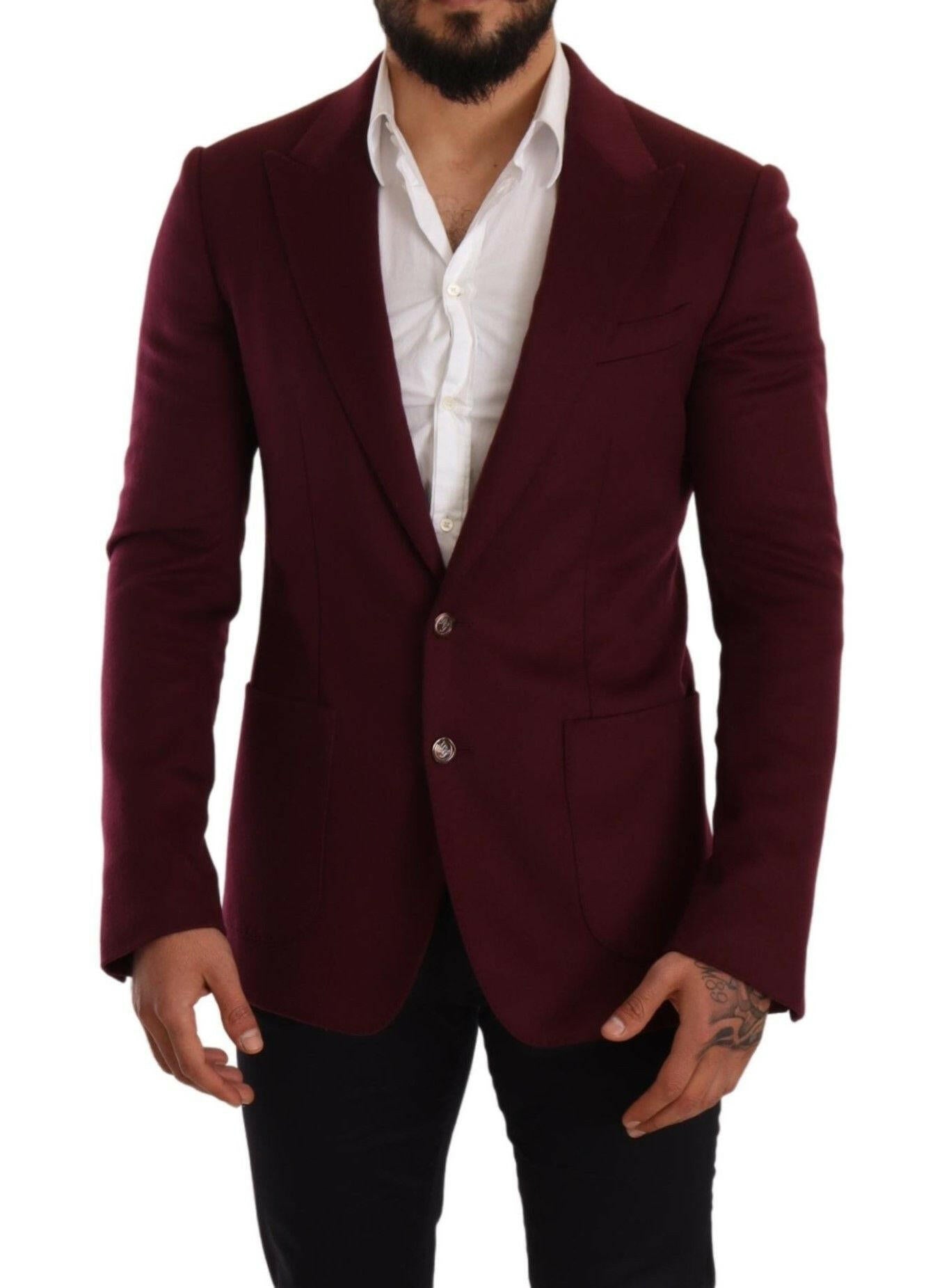 Dolce & Gabbana Maroon Cashmere Slim Fit Coat Jacket Blazer -   -  Dolce & Gabbana.