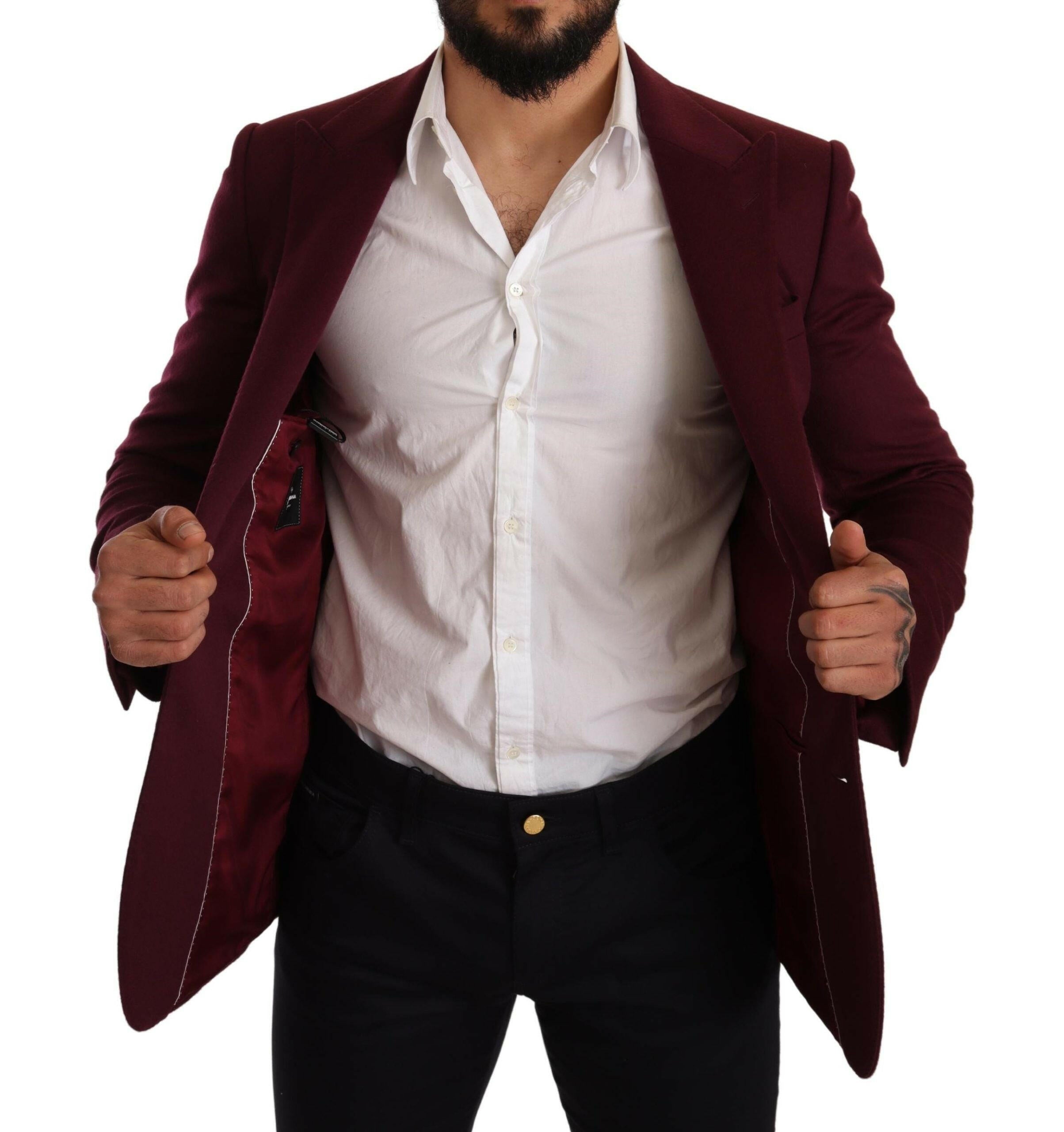Dolce & Gabbana Maroon Cashmere Slim Fit Coat Jacket Blazer -   -  Dolce & Gabbana.