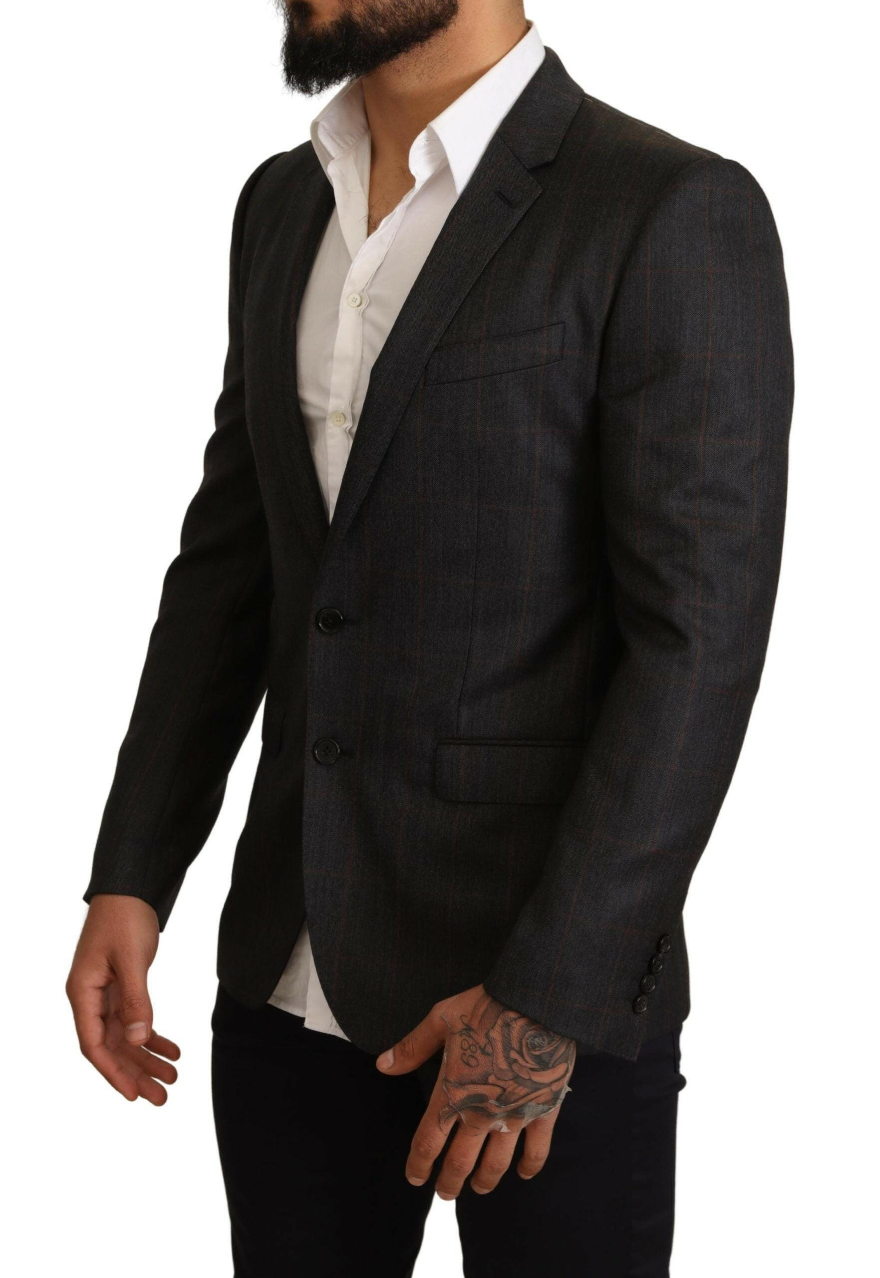 Dolce & Gabbana Gray Check Wool Slim Fit Blazer Jacket -   -  Dolce & Gabbana.
