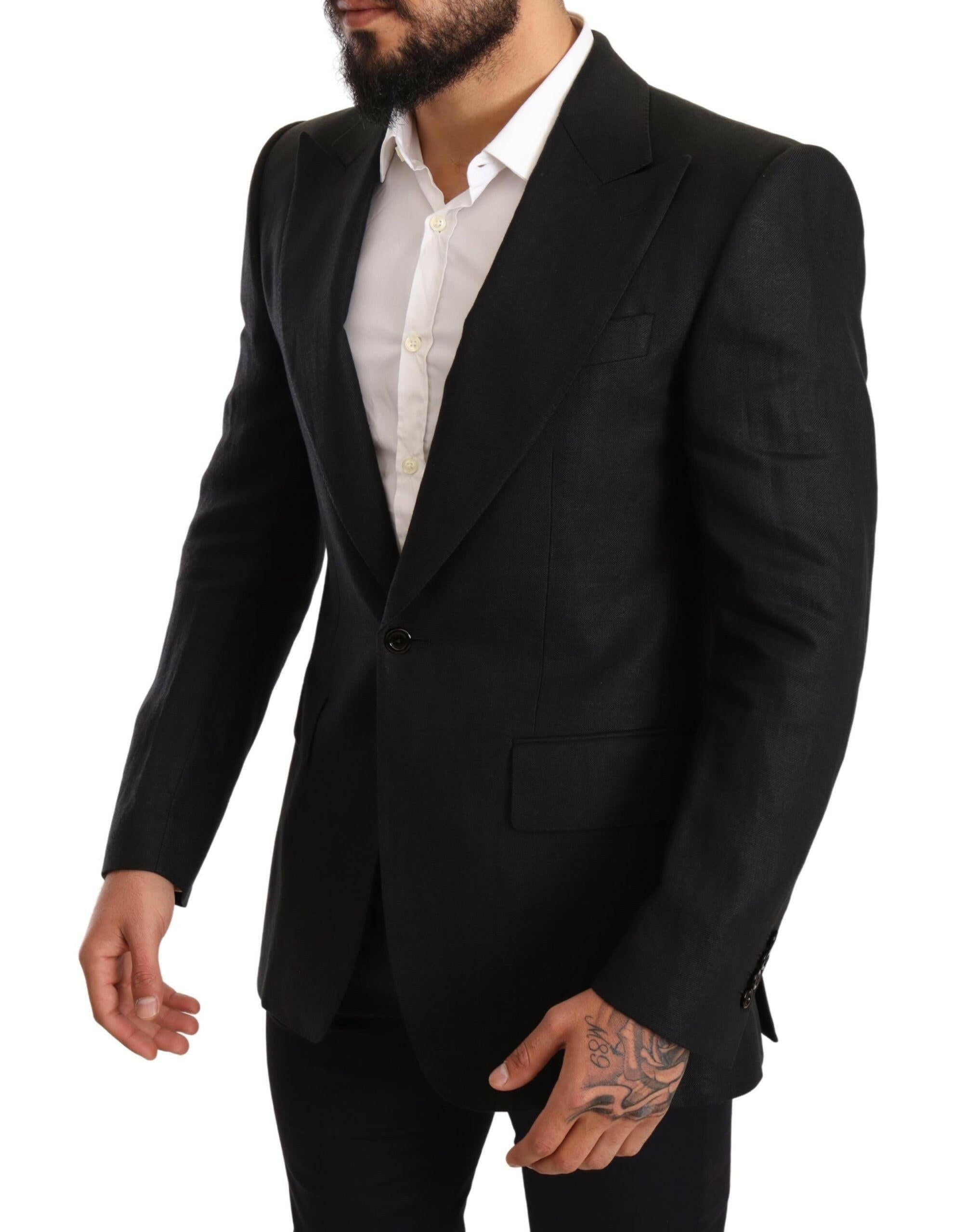 Dolce & Gabbana Black Linen Slim Fit Coat Jacket Blazer -   -  Dolce & Gabbana.