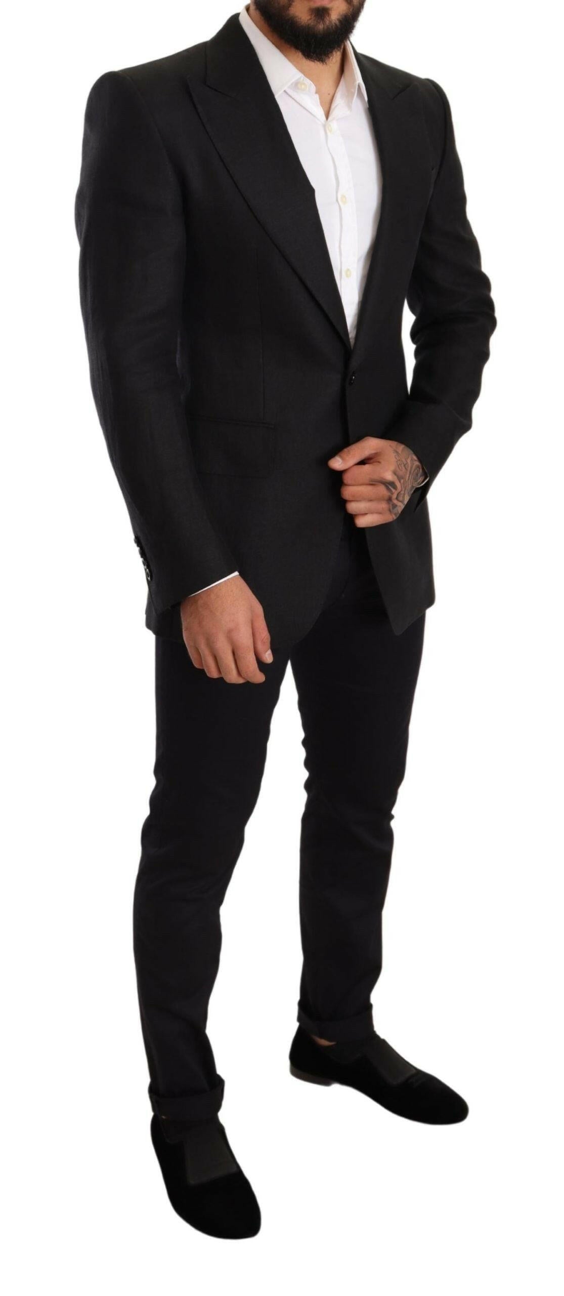 Dolce & Gabbana Black Linen Slim Fit Coat Jacket Blazer -   -  Dolce & Gabbana.