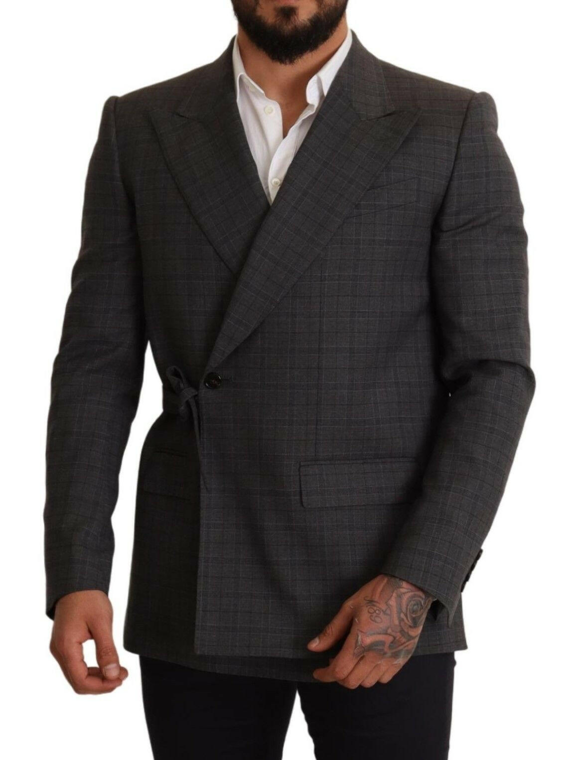 Dolce & Gabbana Gray Check Wool Slim Fit Blazer Jacket -   -  Dolce & Gabbana.