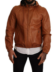 Dolce & Gabbana Brown Leather Lambskin Hooded Coat Jacket -   -  Dolce & Gabbana.