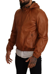 Dolce & Gabbana Brown Leather Lambskin Hooded Coat Jacket -   -  Dolce & Gabbana.