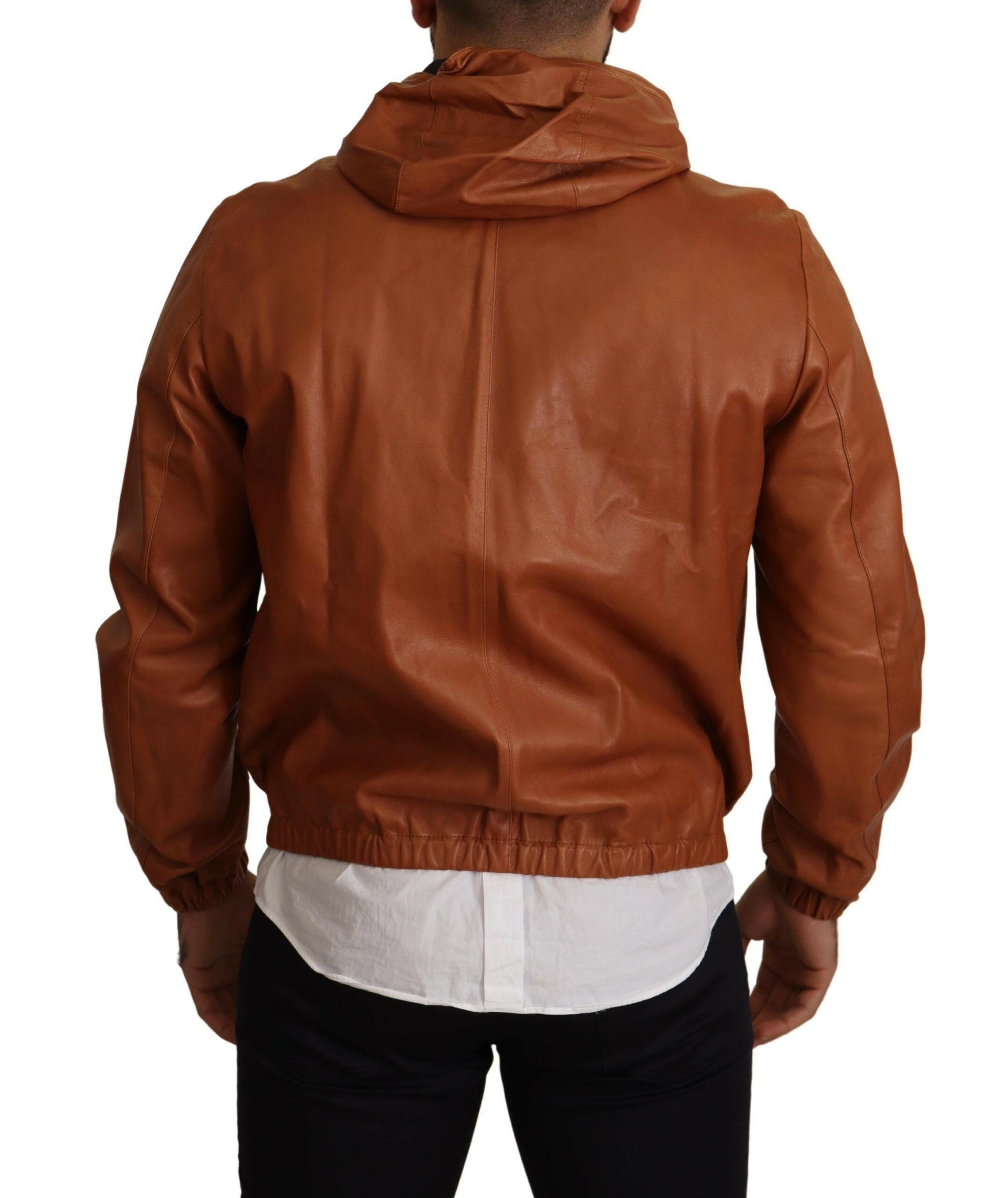 Dolce & Gabbana Brown Leather Lambskin Hooded Coat Jacket -   -  Dolce & Gabbana.