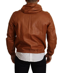 Dolce & Gabbana Brown Leather Lambskin Hooded Coat Jacket -   -  Dolce & Gabbana.