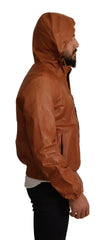 Dolce & Gabbana Brown Leather Lambskin Hooded Coat Jacket -   -  Dolce & Gabbana.