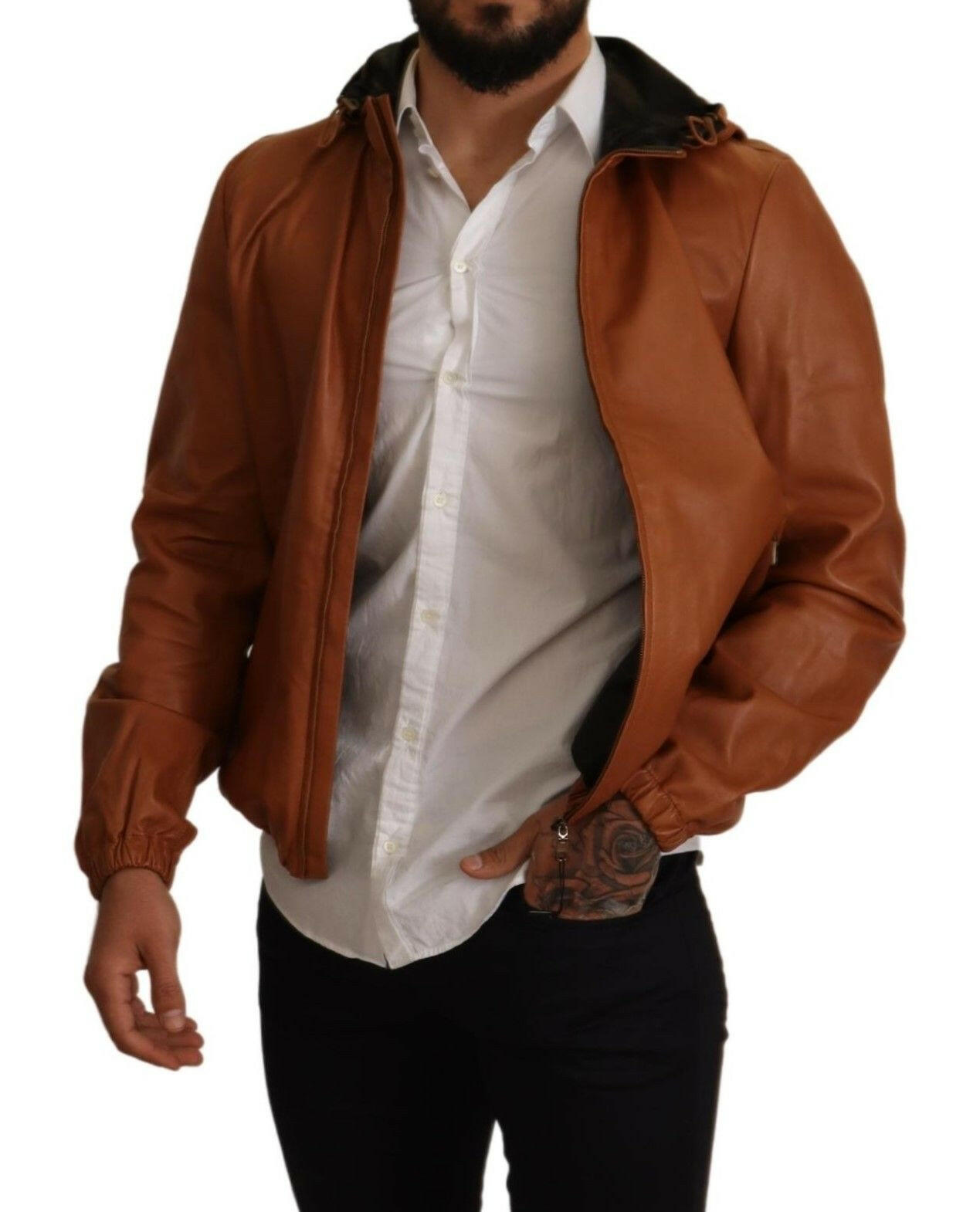 Dolce & Gabbana Brown Leather Lambskin Hooded Coat Jacket -   -  Dolce & Gabbana.