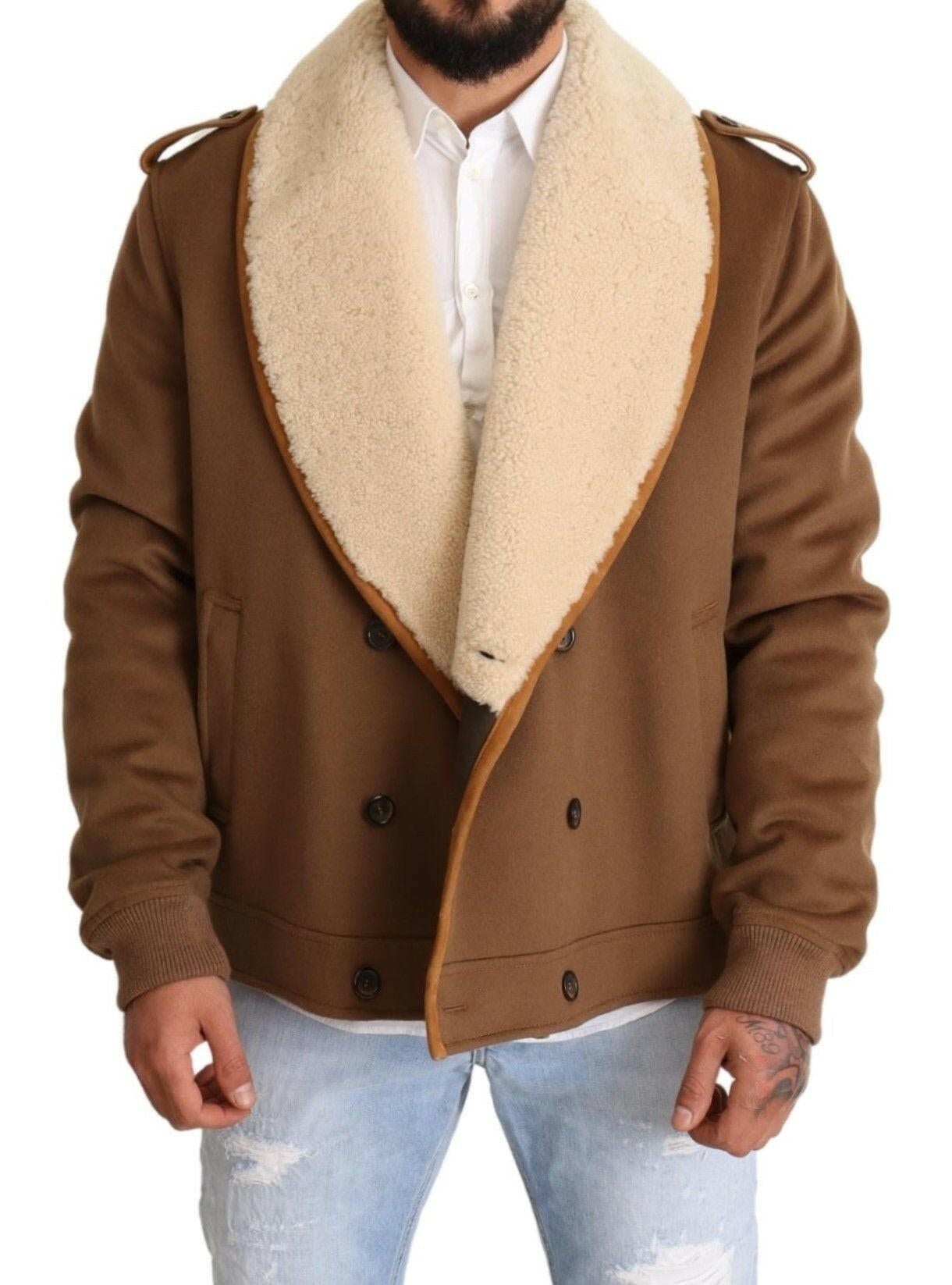 Dolce & Gabbana Brown Double Breasted Shearling Coat Jacket -   -  Dolce & Gabbana.