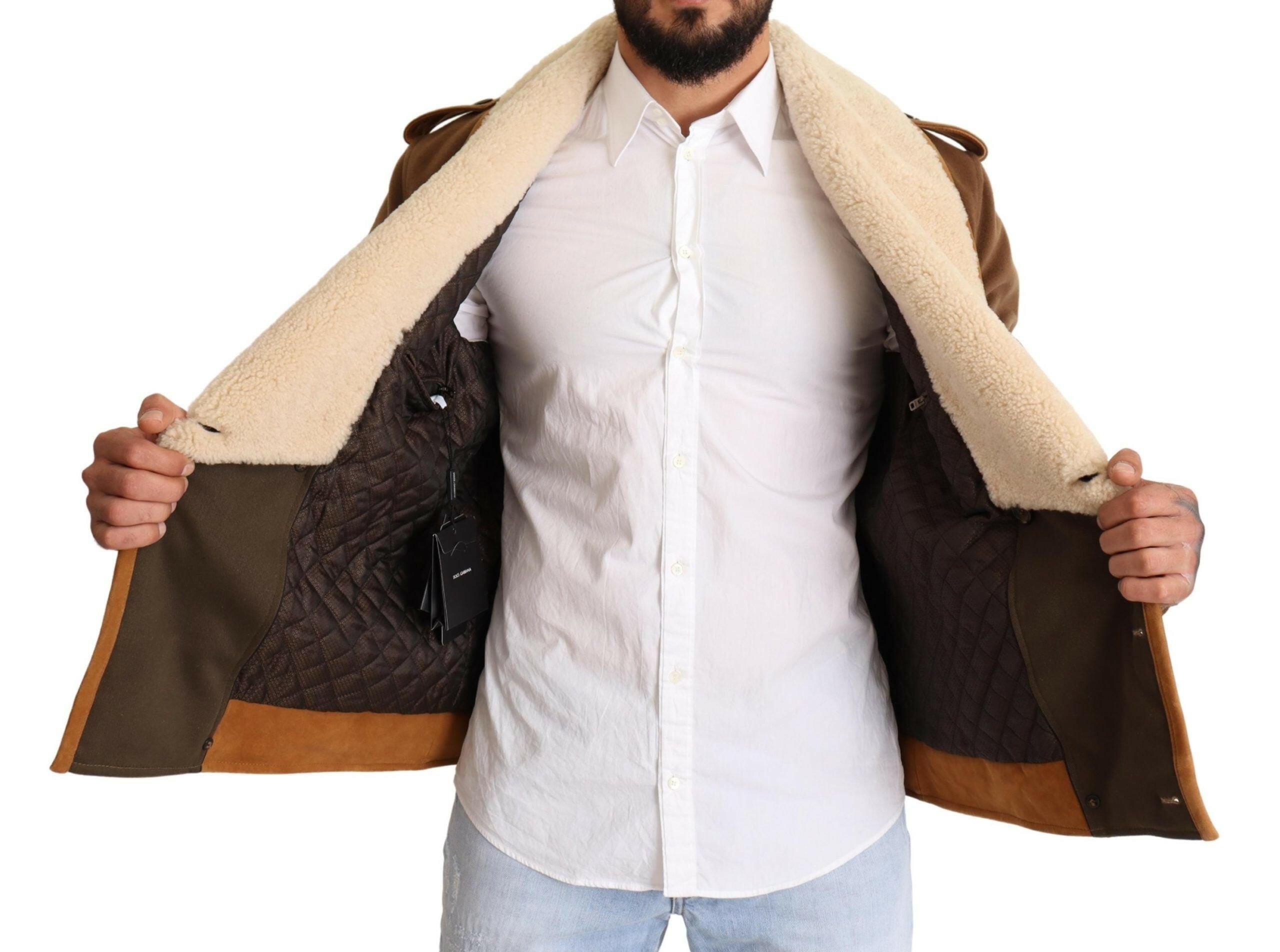 Dolce & Gabbana Brown Double Breasted Shearling Coat Jacket -   -  Dolce & Gabbana.