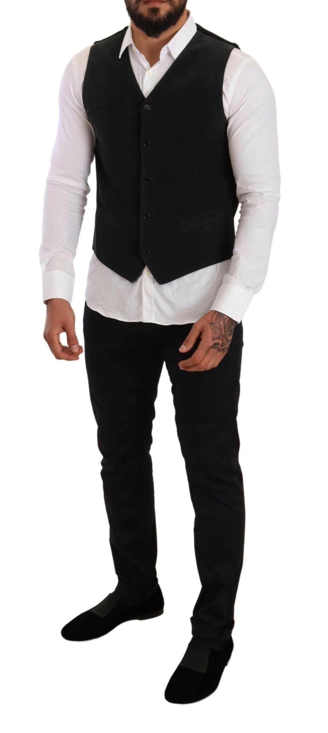 Dolce & Gabbana Black Cotton Single Breasted Waistcoat -  Vests for Men Suits -  Dolce & Gabbana.