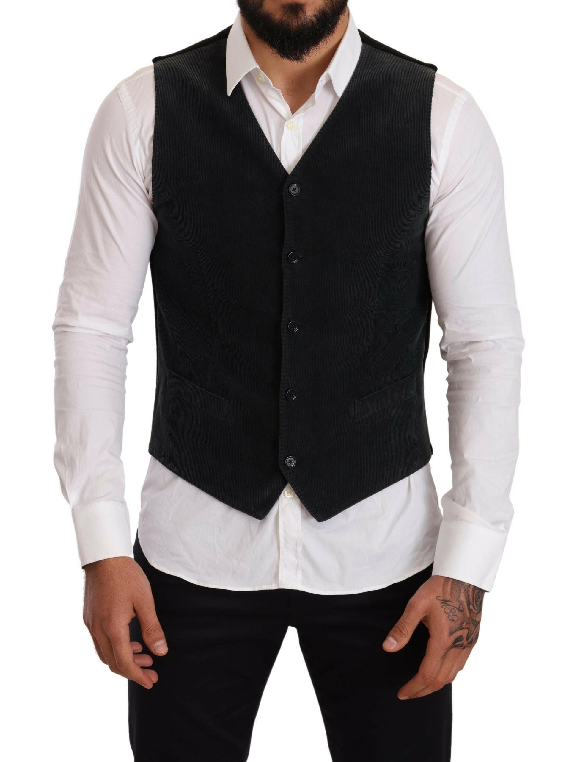 Dolce & Gabbana Black Cotton Single Breasted Waistcoat -  Vests for Men Suits -  Dolce & Gabbana.