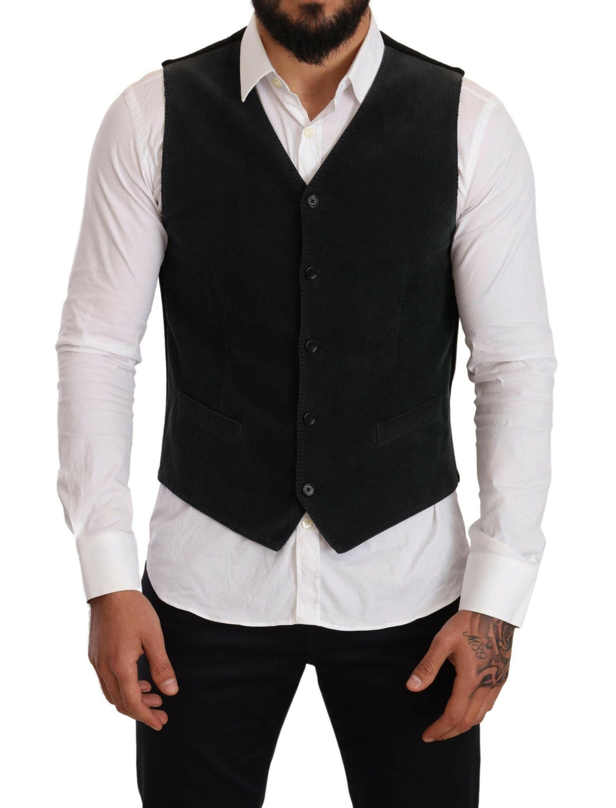 Dolce & Gabbana Black Cotton Single Breasted Waistcoat -  Vests for Men Suits -  Dolce & Gabbana.