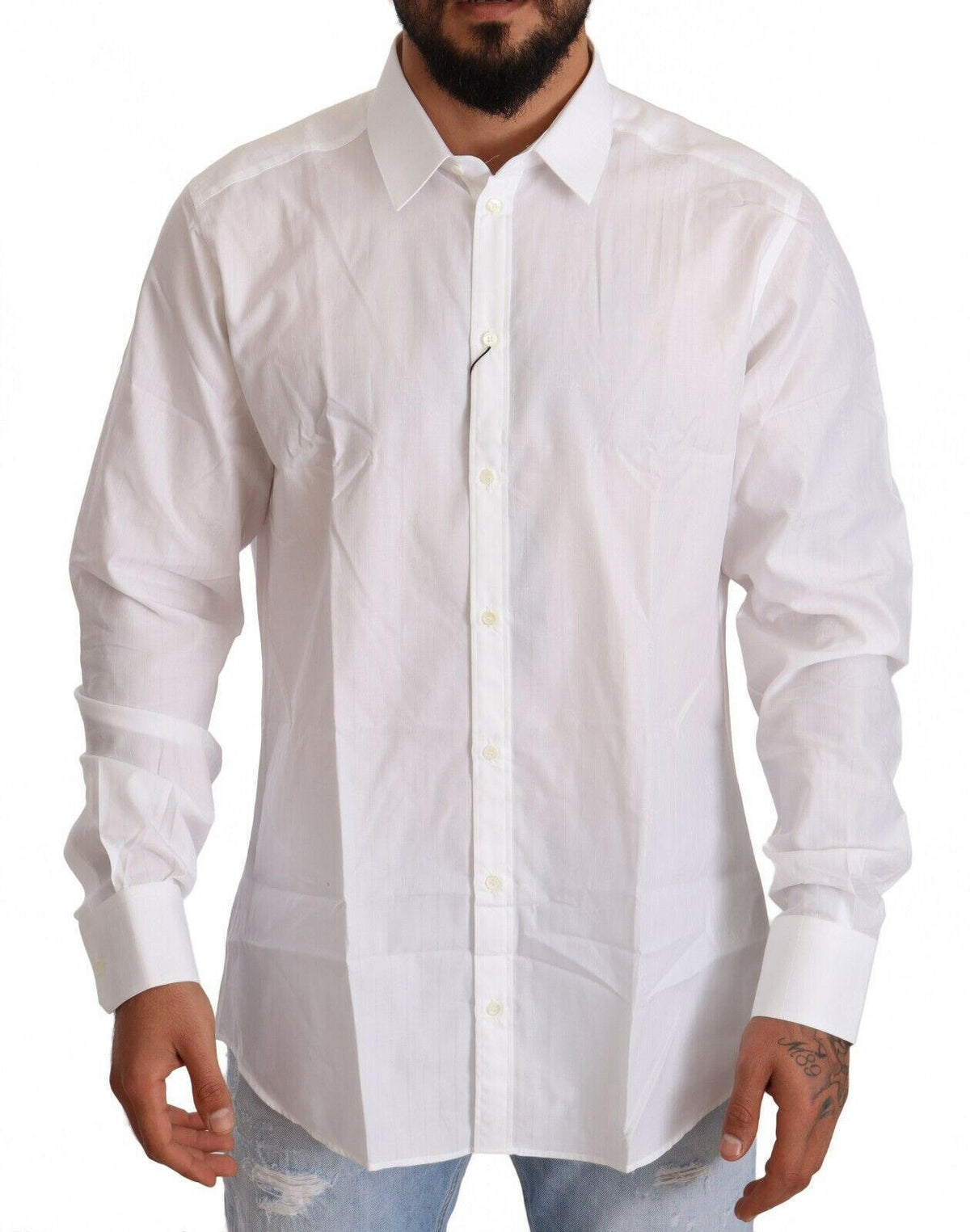 Dolce & Gabbana White Cotton Slim Fit Men MARTINI Shirt -   -  Dolce & Gabbana.