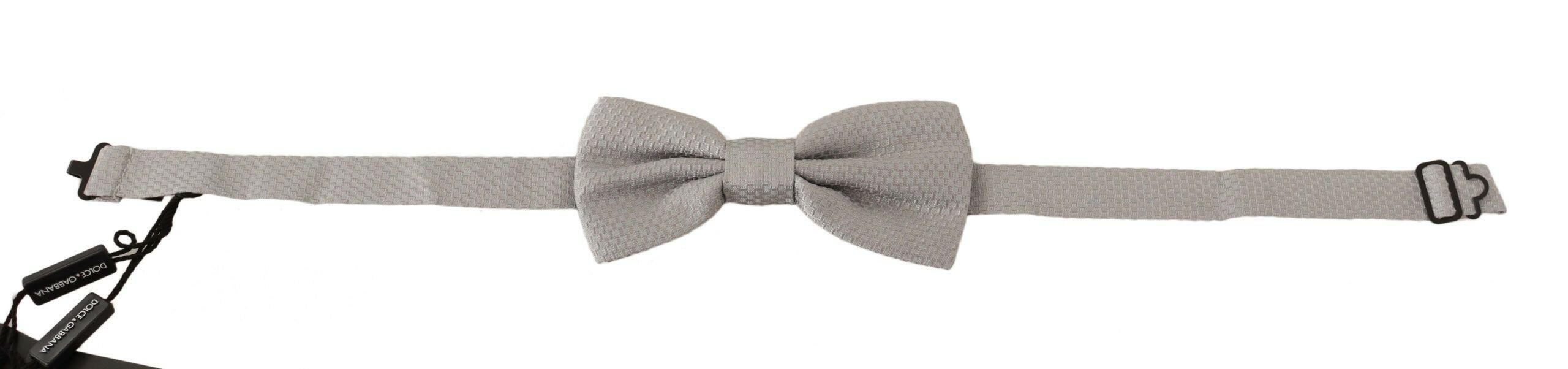 Dolce & Gabbana Silver Gray 100% Silk Adjustable Neck Papillon Bow Tie -  Neckties, Men -  Dolce & Gabbana.