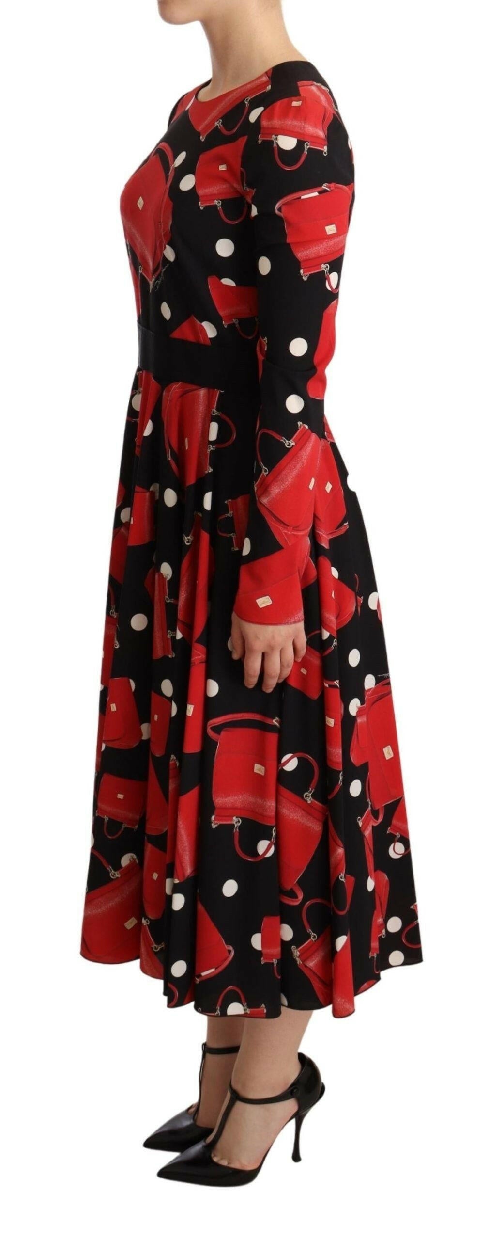 Dolce & Gabbana Black Sicily Bag Print Flared Midi Dress -   -  Dolce & Gabbana.