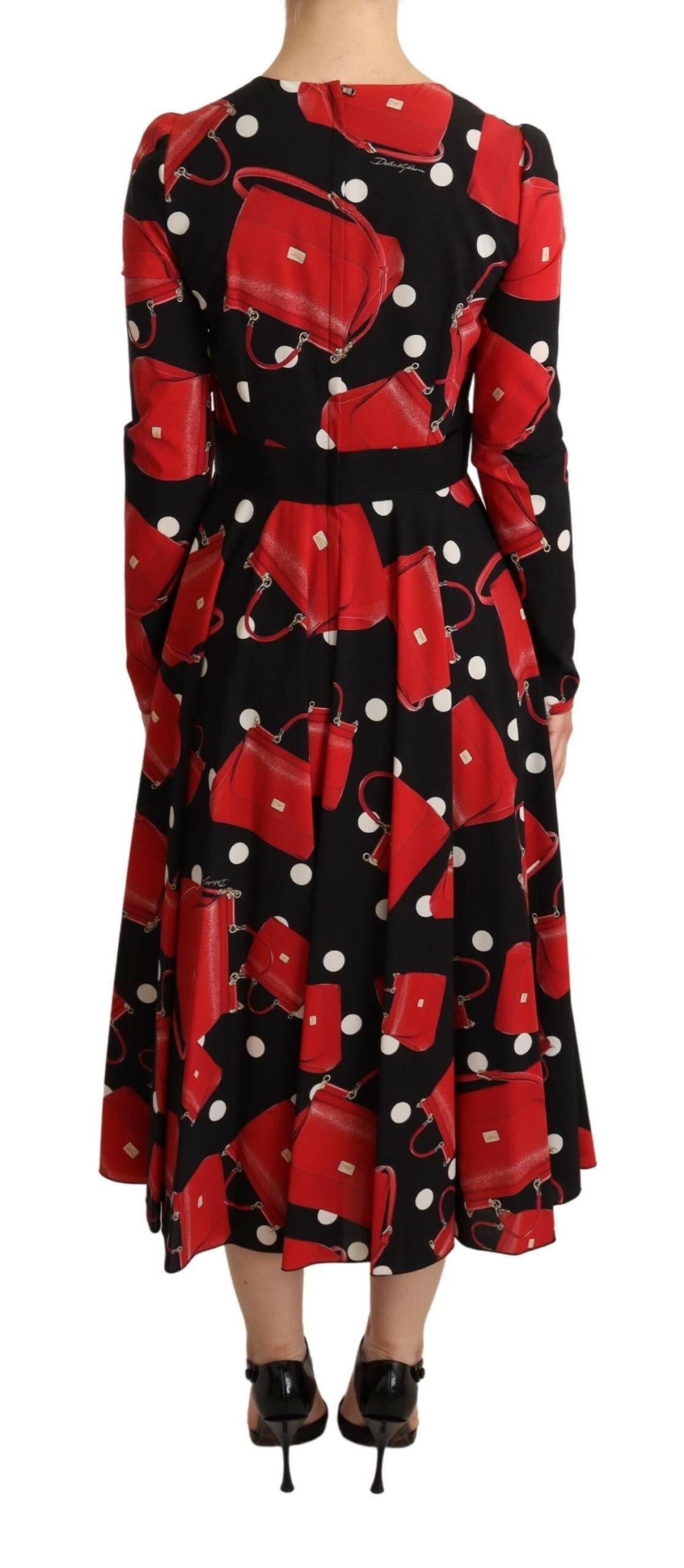 Dolce & Gabbana Black Sicily Bag Print Flared Midi Dress -   -  Dolce & Gabbana.