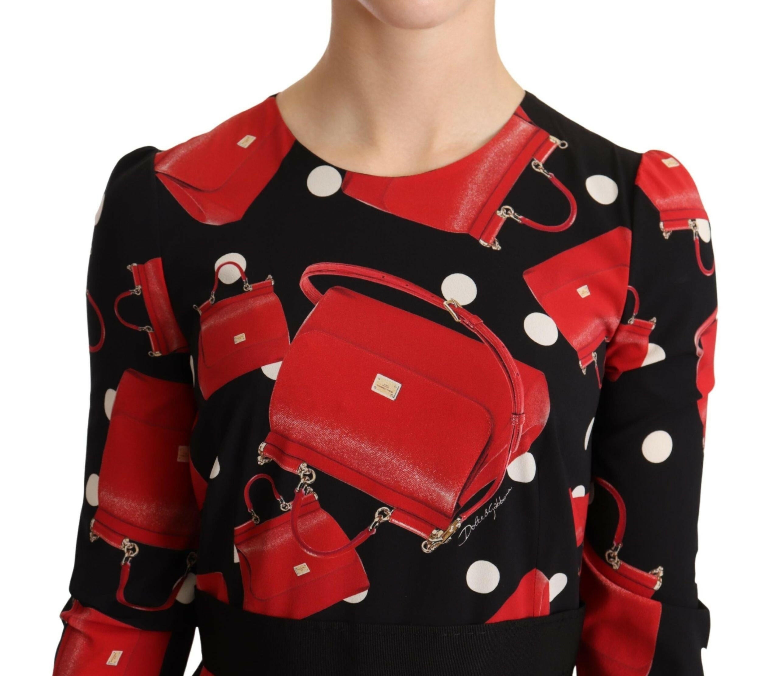 Dolce & Gabbana Black Sicily Bag Print Flared Midi Dress -   -  Dolce & Gabbana.