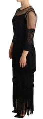 Dolce & Gabbana Black Sheer Floral Lace Crystal Maxi Dress -   -  Dolce & Gabbana.