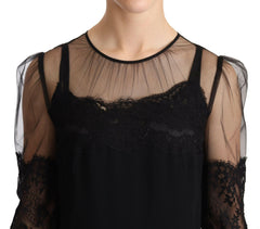 Dolce & Gabbana Black Sheer Floral Lace Crystal Maxi Dress -   -  Dolce & Gabbana.