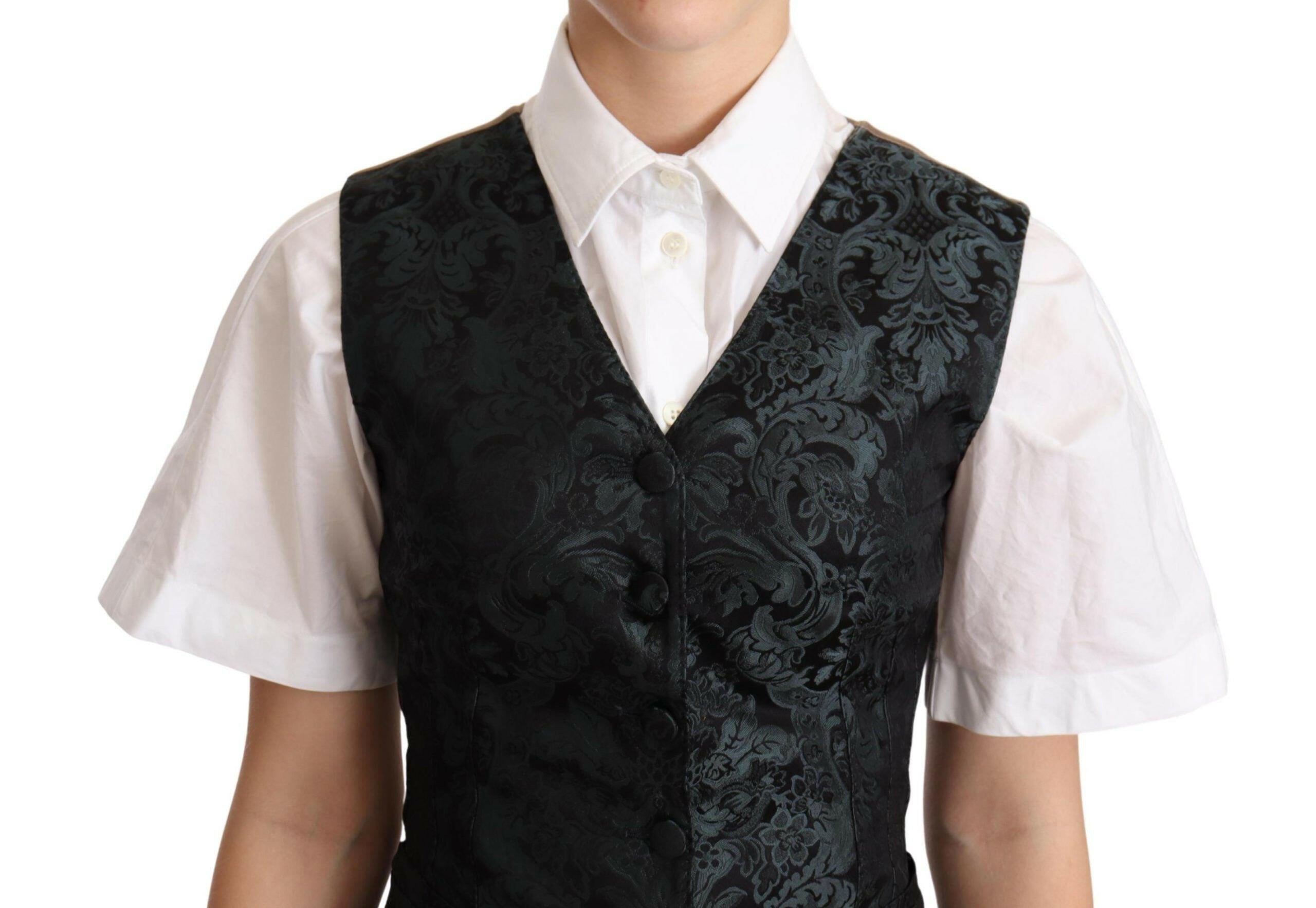 Dolce & Gabbana Black Jacquard Floral Waistcoat Vest Green -   -  Dolce & Gabbana.