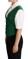 Dolce & Gabbana Green Silk Satin Sleeveless Waistcoat Vest -   -  Dolce & Gabbana.