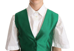 Dolce & Gabbana Green Silk Satin Sleeveless Waistcoat Vest -   -  Dolce & Gabbana.
