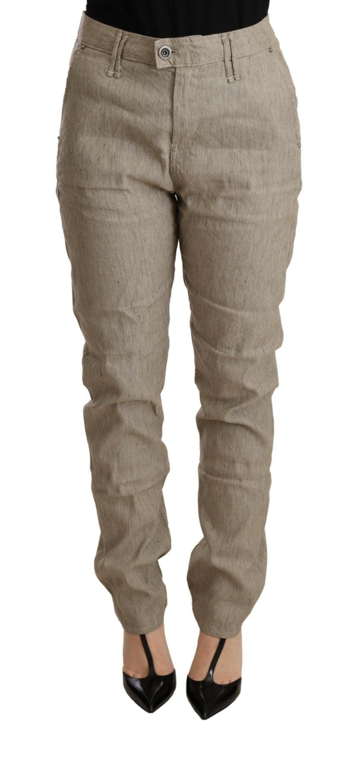 CYCLE Beige Mid Waist Casual Baggy Stretch Trouser -   -  CYCLE.