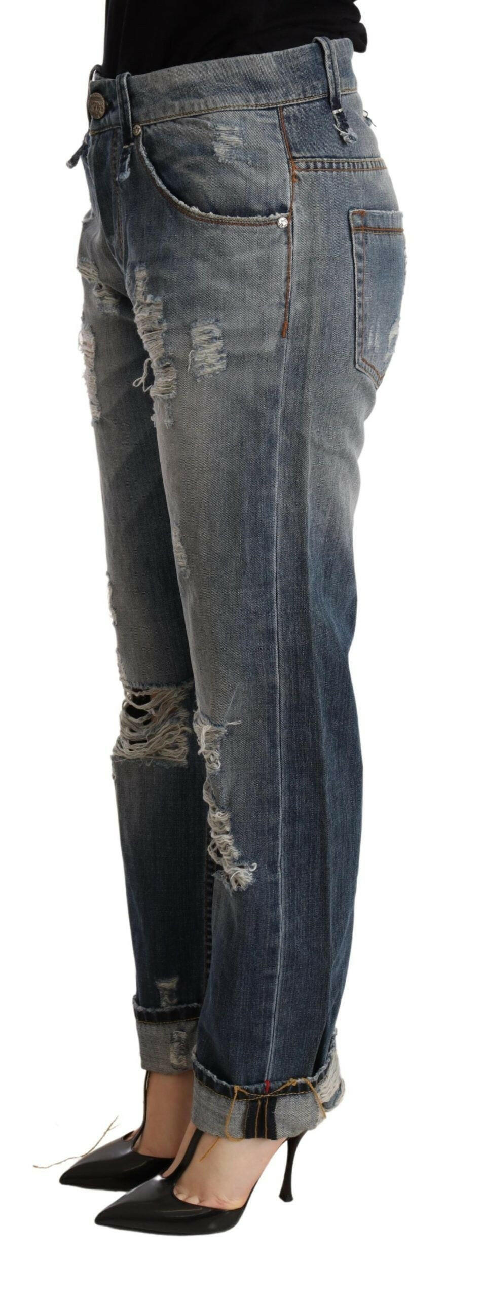 Acht Blue Tattered Mid Waist Straight Denim Trouser -   -  Acht.