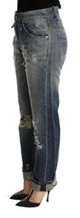 Acht Blue Tattered Mid Waist Straight Denim Trouser -   -  Acht.