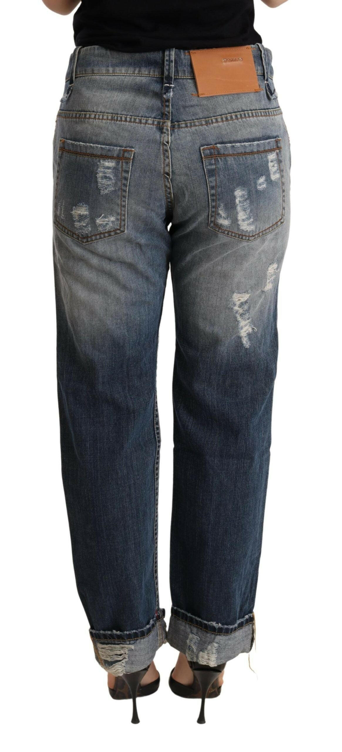 Acht Blue Tattered Mid Waist Straight Denim Trouser -   -  Acht.