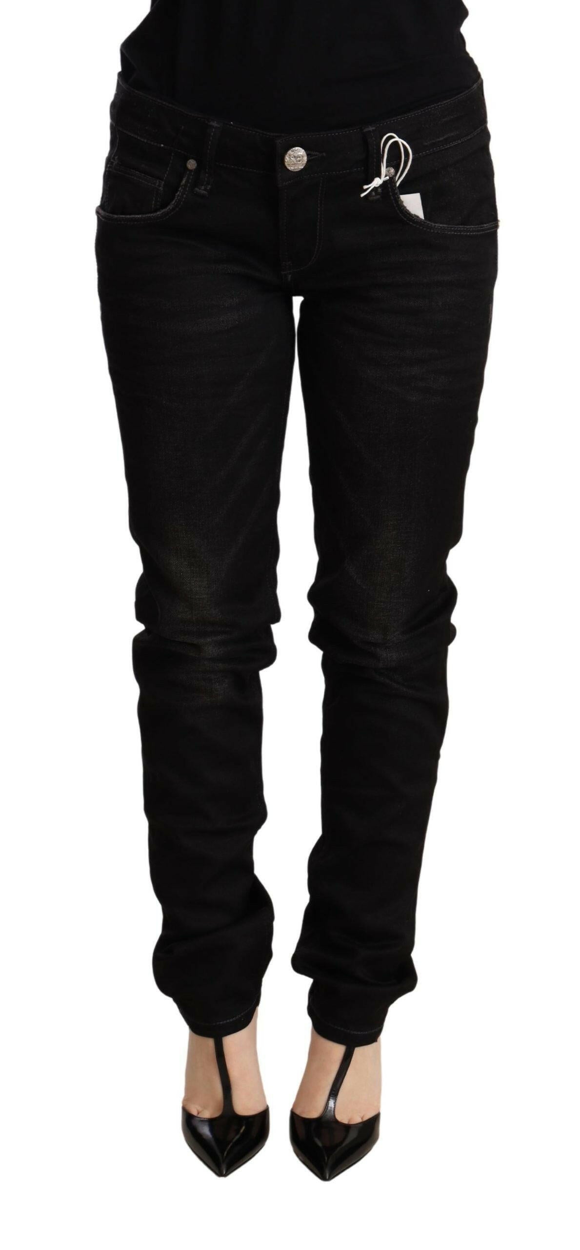 Acht Black Low Waist Skinny Denim Cotton Trouser -   -  Acht.