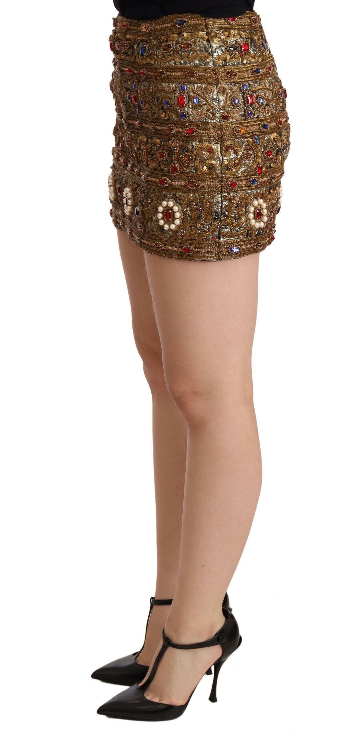 Dolce & Gabbana Gold Crystal Jacquard High Waist Skirt -   -  Dolce & Gabbana.