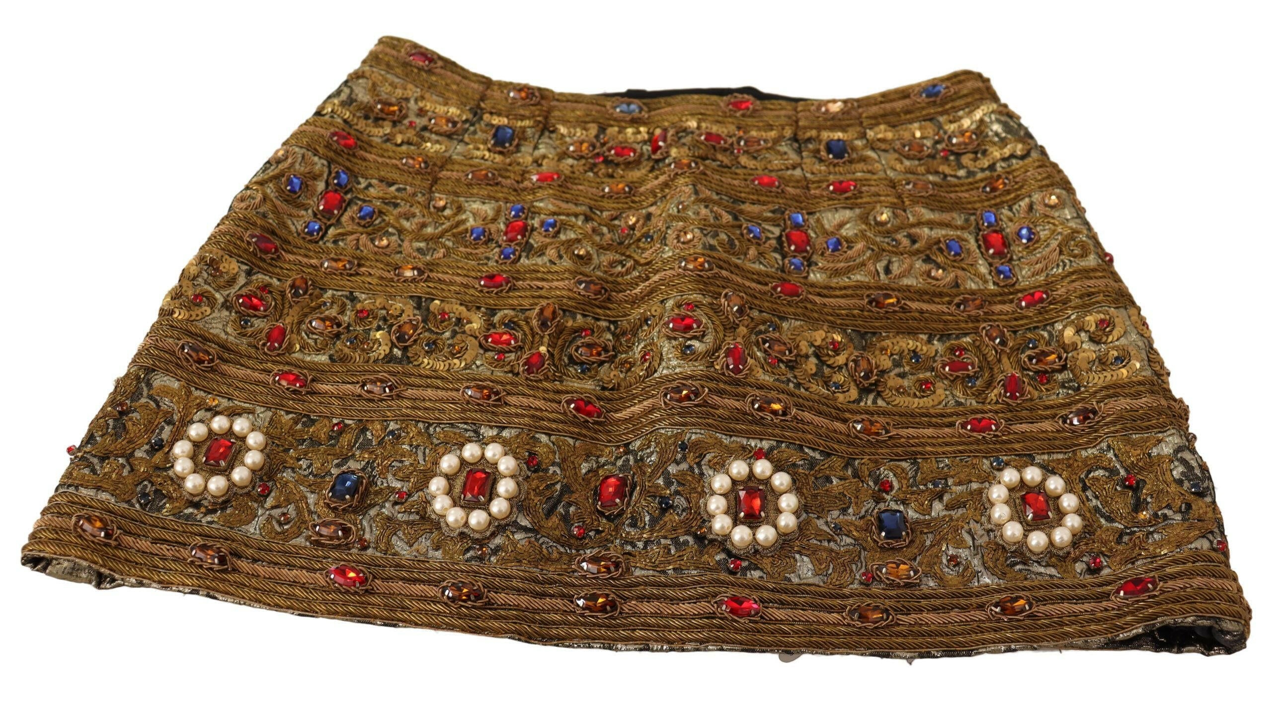 Dolce & Gabbana Gold Crystal Jacquard High Waist Skirt -   -  Dolce & Gabbana.