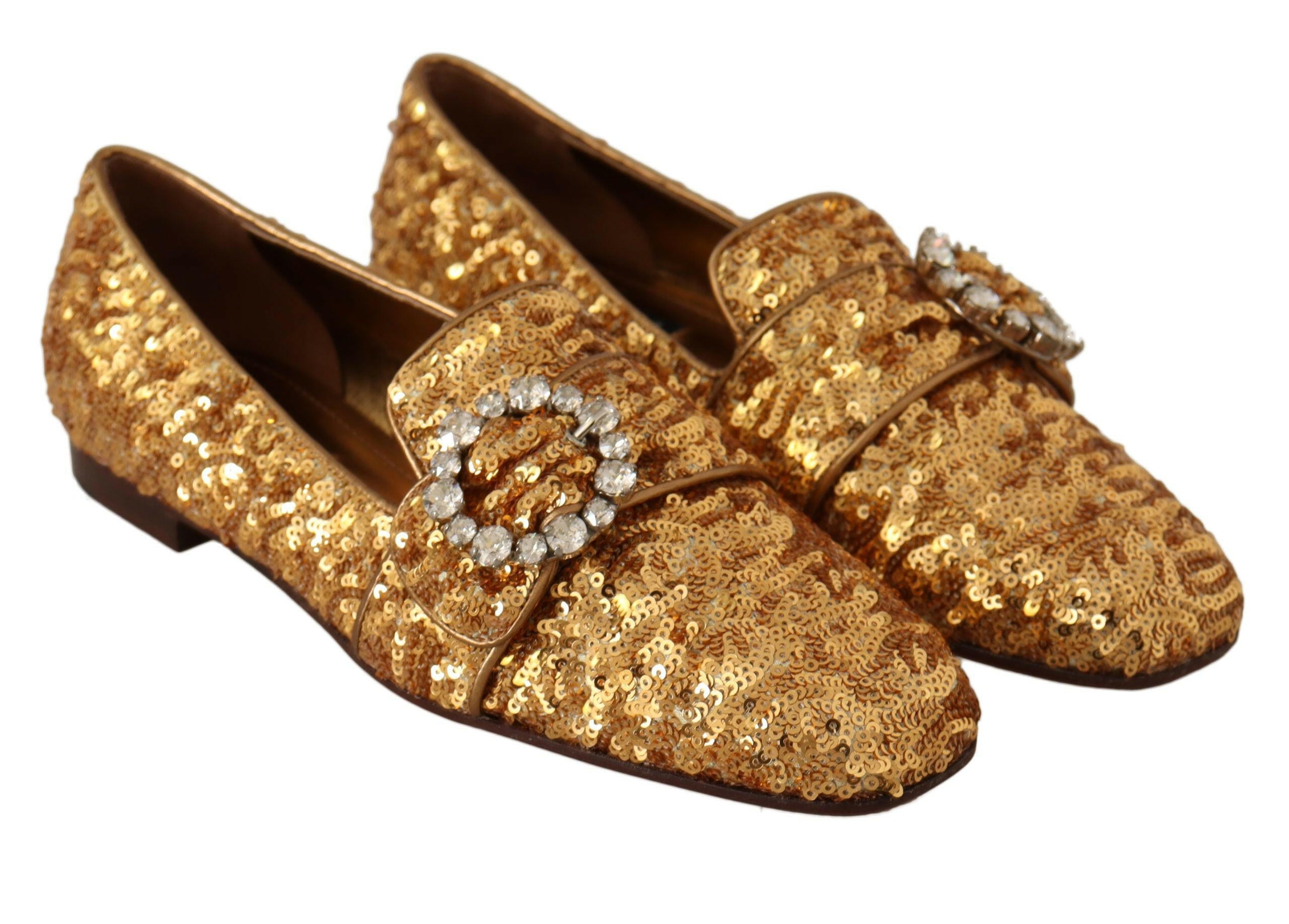 Dolce & Gabbana Gold Sequin Crystal Flat Women Loafers Shoes -   -  Dolce & Gabbana.