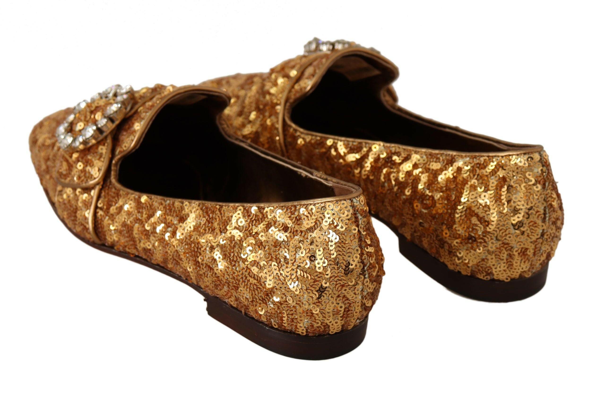 Dolce & Gabbana Gold Sequin Crystal Flat Women Loafers Shoes -   -  Dolce & Gabbana.