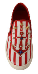 Dolce & Gabbana Red White Anchor Studded Loafers Shoes -   -  Dolce & Gabbana.