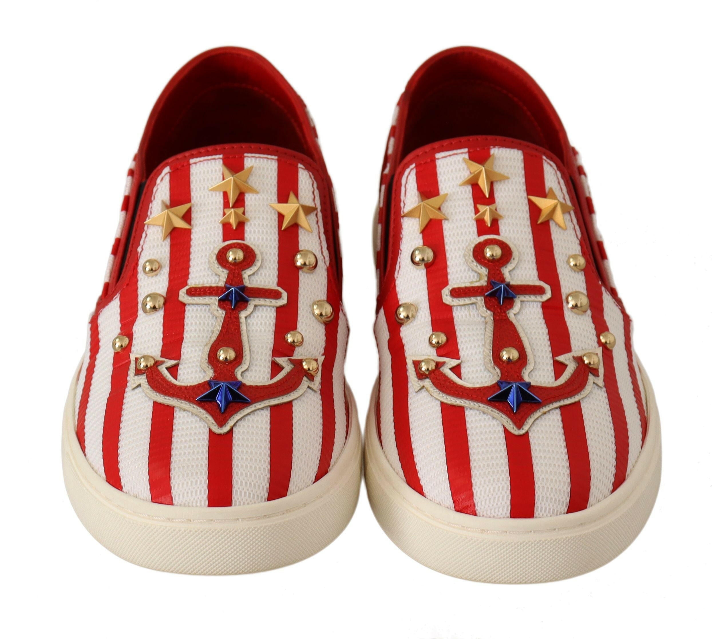 Dolce & Gabbana Red White Anchor Studded Loafers Shoes -   -  Dolce & Gabbana.