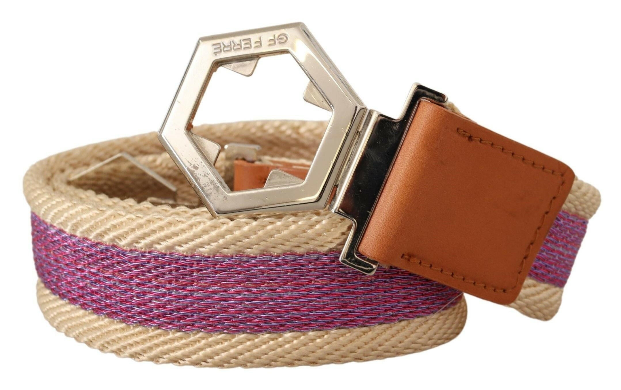 GF Ferre Multicolor Leather Silver Hexagon Logo Buckle Belt -   -  GF Ferre.
