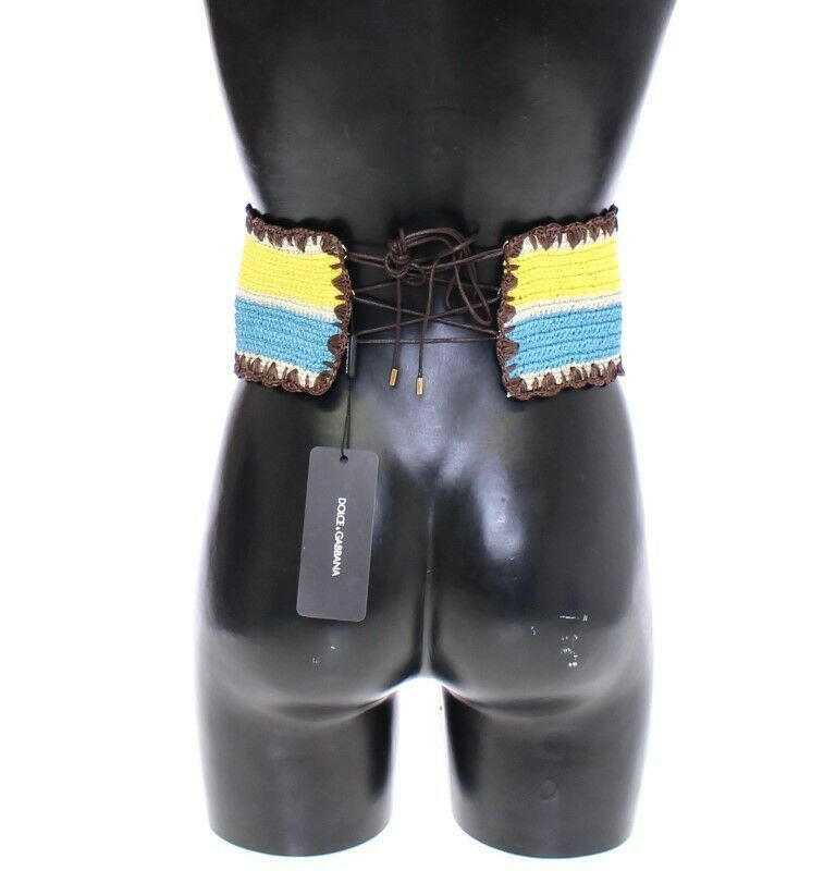 Dolce & Gabbana Yellow Striped Wide Waist Raffia Belt -   -  Dolce & Gabbana.