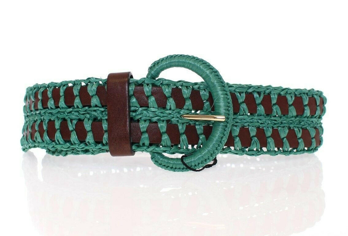 Dolce & Gabbana Green Raffia Woven Waist Leather Wide Belt -   -  Dolce & Gabbana.