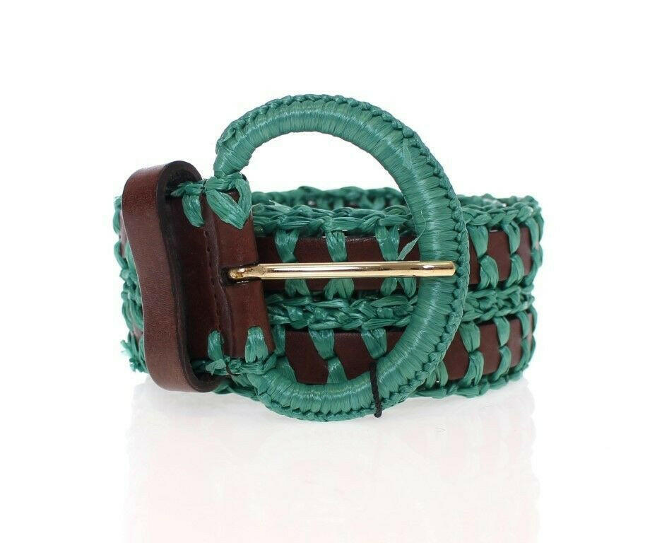 Dolce & Gabbana Green Raffia Woven Waist Leather Wide Belt -   -  Dolce & Gabbana.
