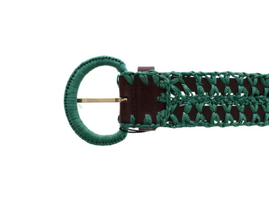 Dolce & Gabbana Green Raffia Woven Waist Leather Wide Belt -   -  Dolce & Gabbana.