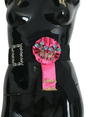 Dolce & Gabbana Black Pink Flower Brooch Crystals Cotton Belt -   -  Dolce & Gabbana.