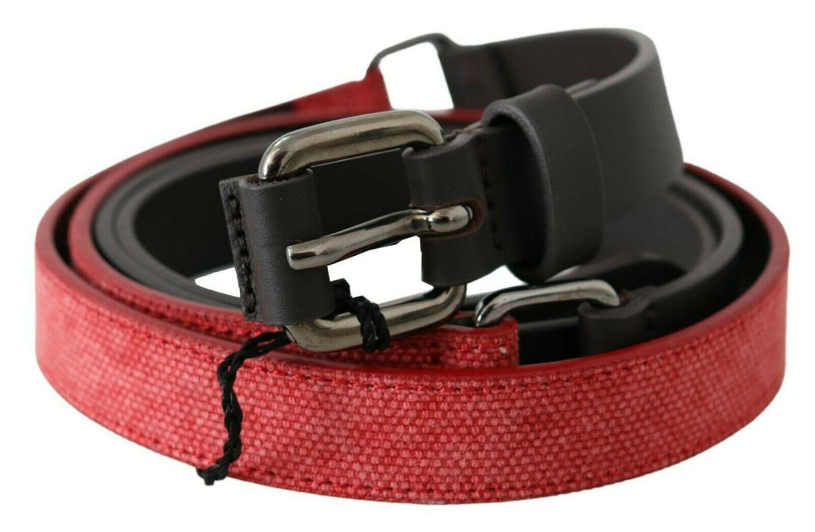 Costume National Red Brown Leather Silver Logo Buckle Waist Belt -   -  Costume National.