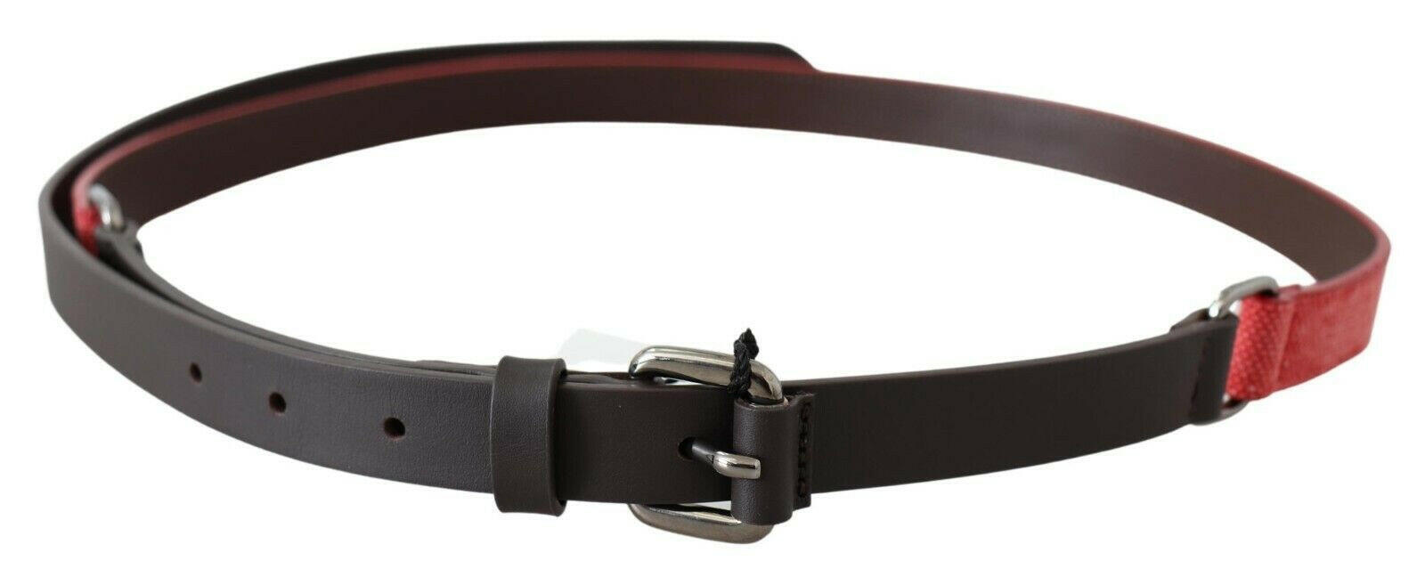 Costume National Red Brown Leather Silver Logo Buckle Waist Belt -   -  Costume National.