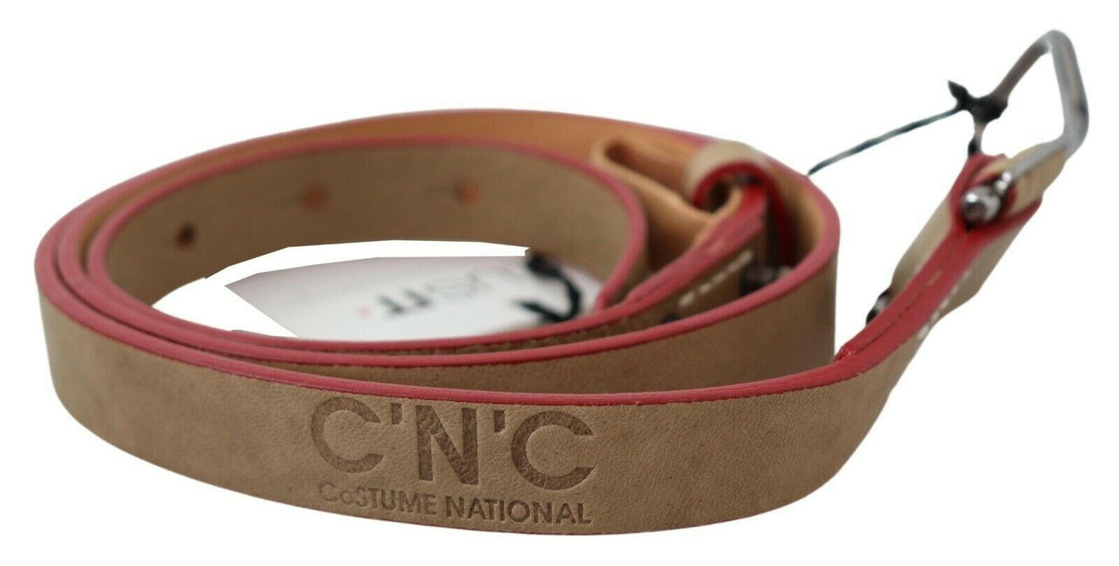 Costume National Beige Leather Silver Logo Buckle Waist Belt -   -  Costume National.