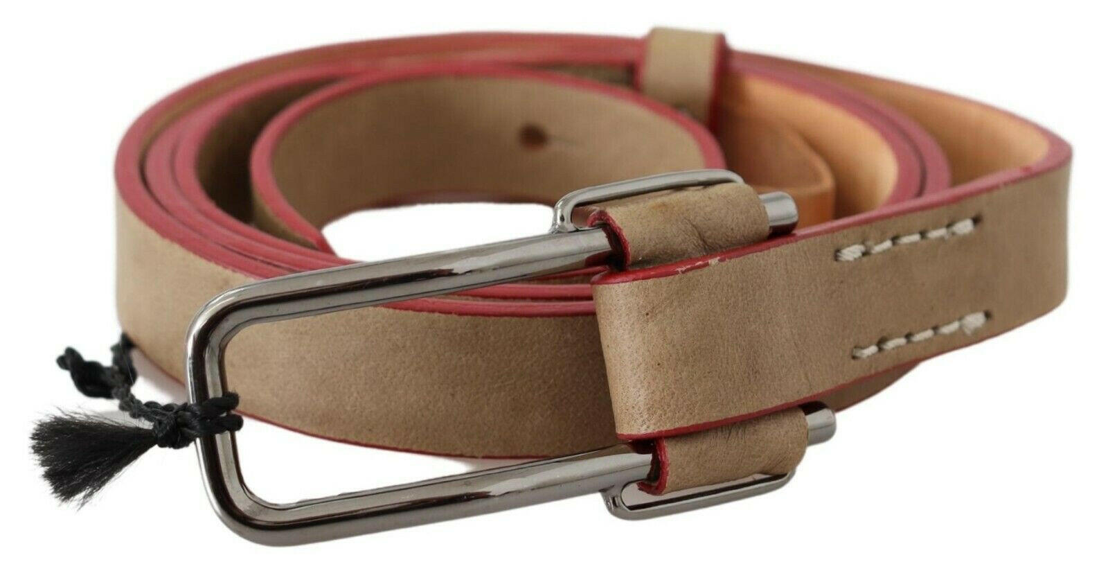 Costume National Beige Leather Silver Logo Buckle Waist Belt -   -  Costume National.