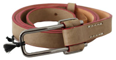 Costume National Beige Leather Silver Logo Buckle Waist Belt -   -  Costume National.