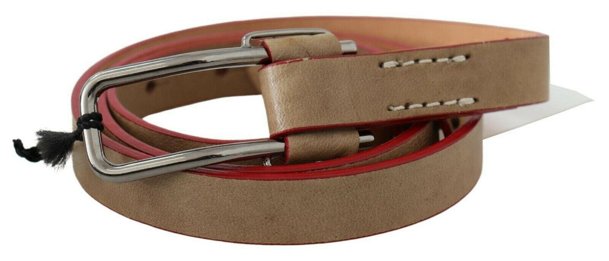 Costume National Beige Leather Silver Logo Buckle Waist Belt -   -  Costume National.